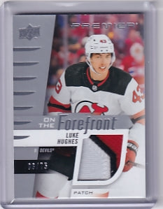 Luke Hughes On The Forefront Rookie Patch 06/75 Card OFR-LH 2023-24 Upper Deck Premier Rookie Card RC New Jersey Devils
