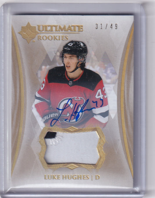 Luke Hughes Ultimate Rookie Patch Auto RPA /49 Card #102 2023-24 Upper Deck Ultimate Collection Rookie Card RC New Jersey Devils