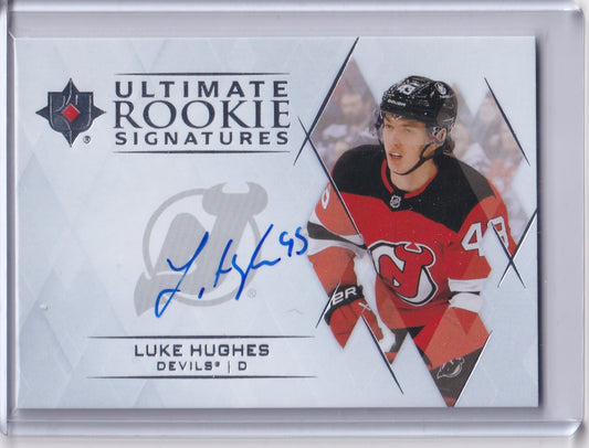Luke Hughes Ultimate Rookie Signatures Auto Card URS-LH 2023-24 Upper Deck Ultimate Collection Rookie Card RC New Jersey Devils