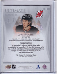 Luke Hughes Ultimate Rookie Jersey /349 Card #102 2023-24 Upper Deck Ultimate Collection Rookie Card RC New Jersey Devils