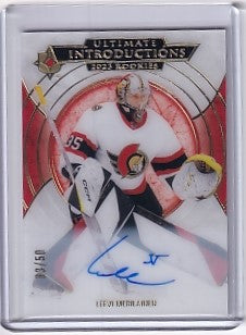 Leevi Merilainen Ultimate Introductions Rookie Gold Auto /50 Card UI-84 2023-24 Upper Deck Ultimate Collection Rookie Card RC Ottawa Senators