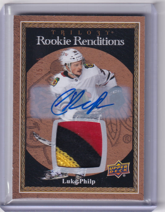 Luke Philp Rookie Renditions Patch Auto /25 RR-18 2023-24 Upper Deck Trilogy Rookie Card RC Chicago Blackhawks