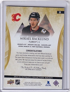 Mikael Backlund Jumbo Jersey /149 Card #58 2023-24 Upper Deck Ultimate Collection Calgary Flames