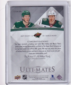 Matt Boldy Marco Rossi Ulti-Mates Duel Jersey Card UTM-RB 2023-24 Upper Deck Ultimate Collection Minnesota Wild