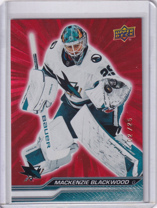 Mackenzie Blackwood Red Outburst /25 #611 2023-24 Upper Deck Extended Series San Jose Sharks