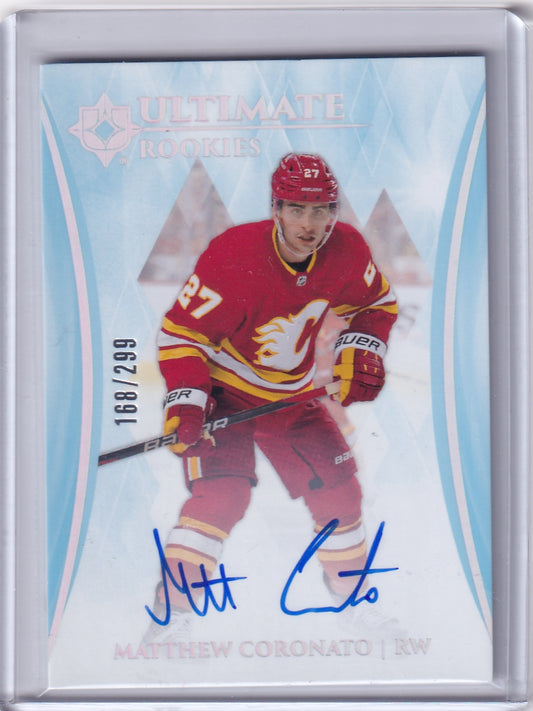 Matthew Coronato Ultimate Rookies Auto Card /299 #159 2023-24 Upper deck Ultimate Collection Rookie Card RC Calgary Flames