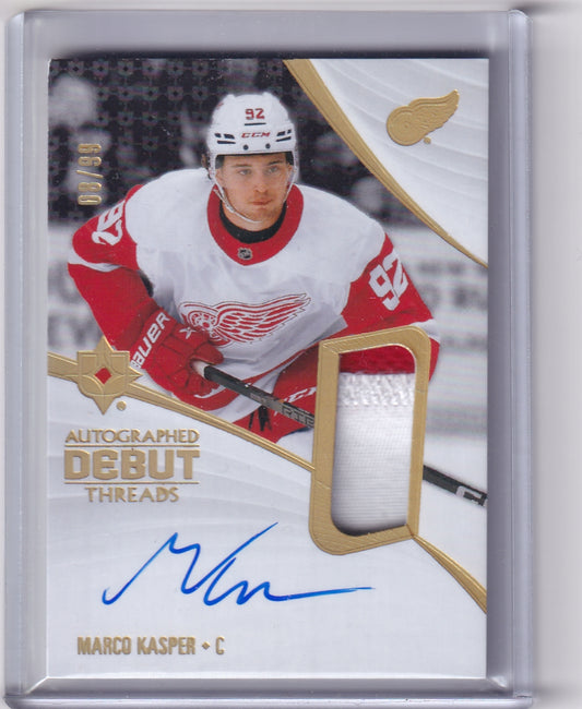 Marco Kasper Autographed Debut Threads Rookie Patch Auto RPA /99 Card ADT-KA  2023-24 Upper Deck Ultimate Collection Rookie Card RC Detroit Red Wings