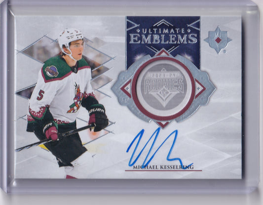 Michael Kesselring Ultimate Emblems Rookie Auto Card UE-ML 2023-24 Upper Deck Ultimate Collection Rookie Card RC Arizona Coyotes