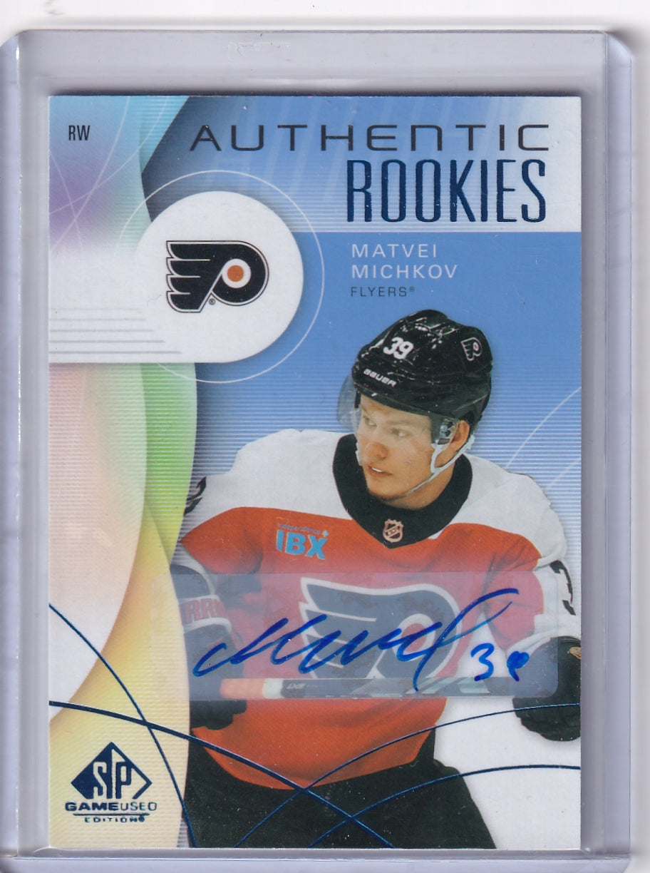 Matvei Michkov Authentic Rookies Blue Auto #250 2024-25 Upper Deck SP Game Used Rookie Card RC Philadelphia Flyers