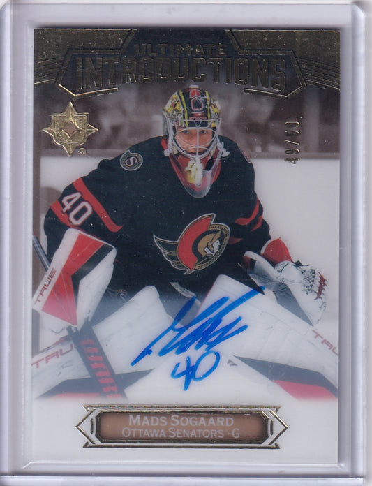 Mads Sogaard Ultimate Introductions /50 Card UI-34  2022-23 Upper Deck Ultimate Collection Rookie Card RC Ottawa Senators (2023-24 Update)