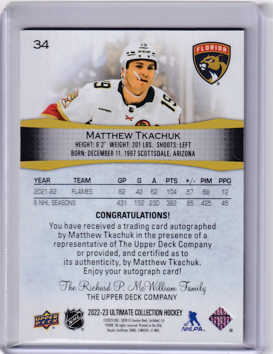 Matthew Tkachuk Auto 2022-23 #34 Upper Deck Ultimate Collection Florida Panthers