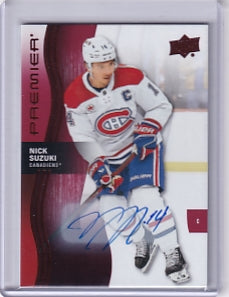 Nick Suzuki Red Auto Card #25 2023-24 Upper Deck Premier Montreal Canadiens