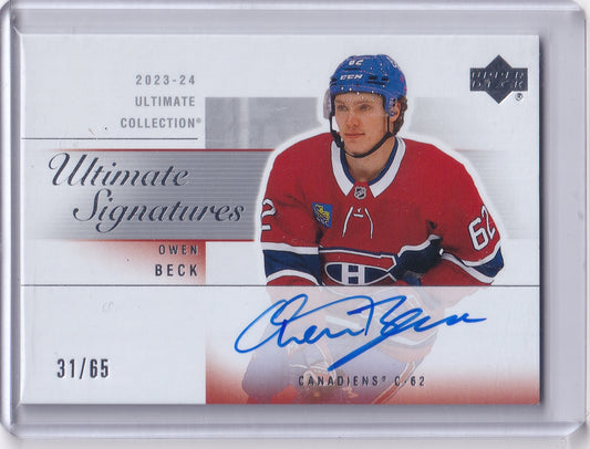 Owen Beck Ultimate 03-04 Retro Signatures Rookie Auto /65 Card OB-A 2023-24 Upper Deck Ultimate Collection Rookie Card RC Montreal Canadiens