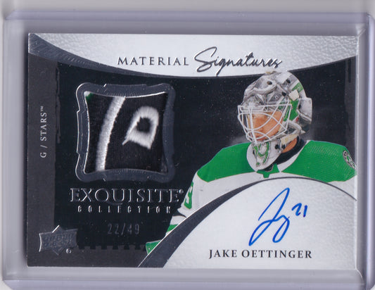 Jake Oettinger Material Signatures Patch Auto /49 ESM-JO 2023-24 Upper Deck Exquisite Collection Dallas Stars