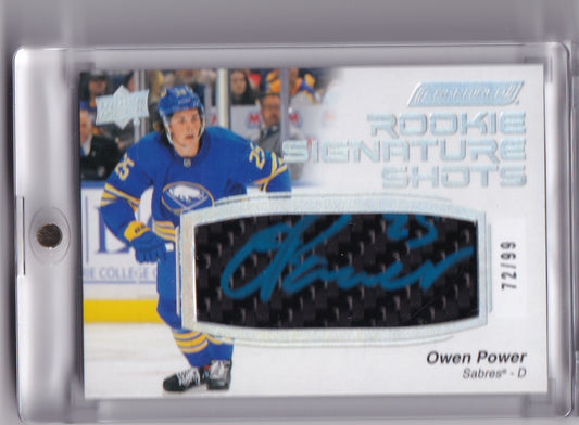 Owen Power Rookie Signature Shots /99 RSS-OP 2023-24 Upper Deck Engrained Rookie Card RC Buffalo Sabres