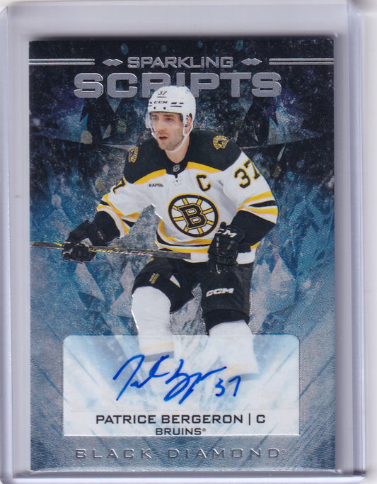 Patrice Bergeron Sparking Scripts Auto SS-PB 2024-25 Upper Deck Black Diamond Boston Bruins