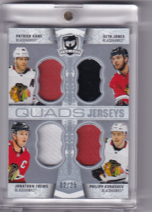 Patrick Kane Jonathan Towes Seth Jones Phillipp Kurashev Quad Jerseys /25 C4-TKJK 2022-23 Upper Deck The Cup Chicago Blackhawks
