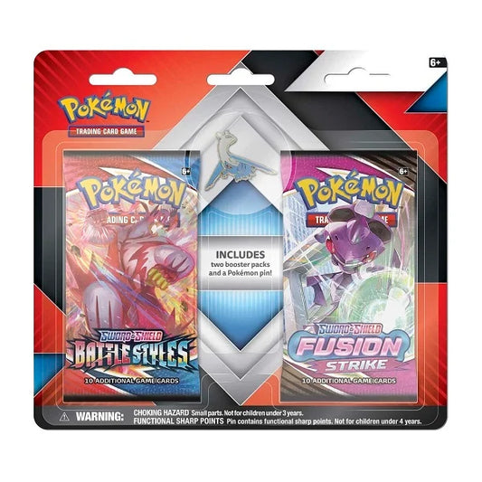 POKÉMON  BLISTER PACKAGES POKÉMON - SWORD & SHIELD - BATTLE STYLES + FUSION STRIKE - 2 BLISTER PACKS + PIN