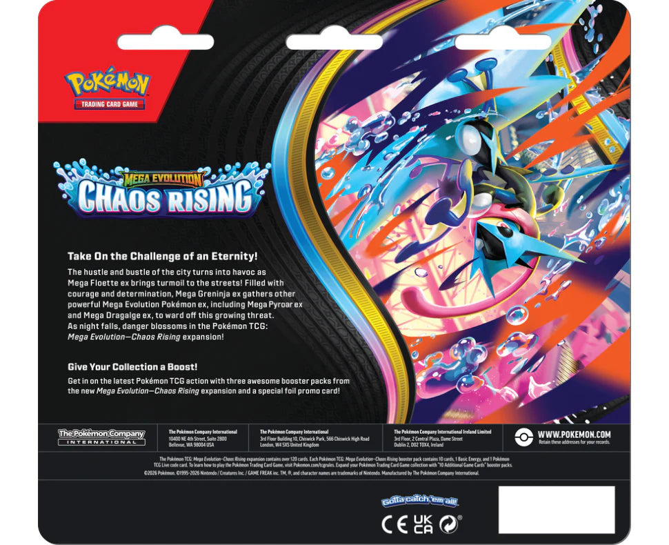 Pokémon CHAOS RISING  -  3 Pack Checklane Blister - MEGA EVOLUTIONS ME4