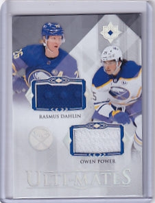 Rasmus Dahlin Owen Power Ulti-Mates Duel Jersey Card UTM-DP 2023-24 Upper Deck Ultimate Collection Buffalo Sabres
