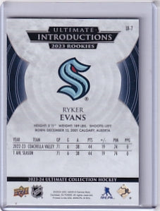 Ryker Evans Ultimate Introductions Rookie Card UI-7 2023-24 Upper Deck Ultimate Collection Rookie Card RC Seattle Kraken