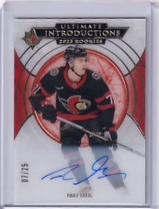Ridly Greig Ultimate Introductions Rookie Gold Auto /25 Card UI-38 2023-24 Upper Deck Ultimate Collection Rookie Card RC Ottawa Senators