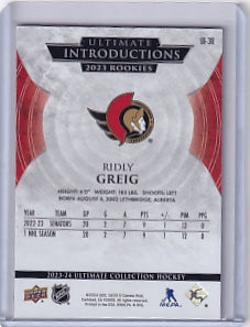 Ridly Greig Ultimate Introductions Rookie Card UI-38 2023-24 Upper Deck Ultimate Collection Rookie Card RC Ottawa Senators