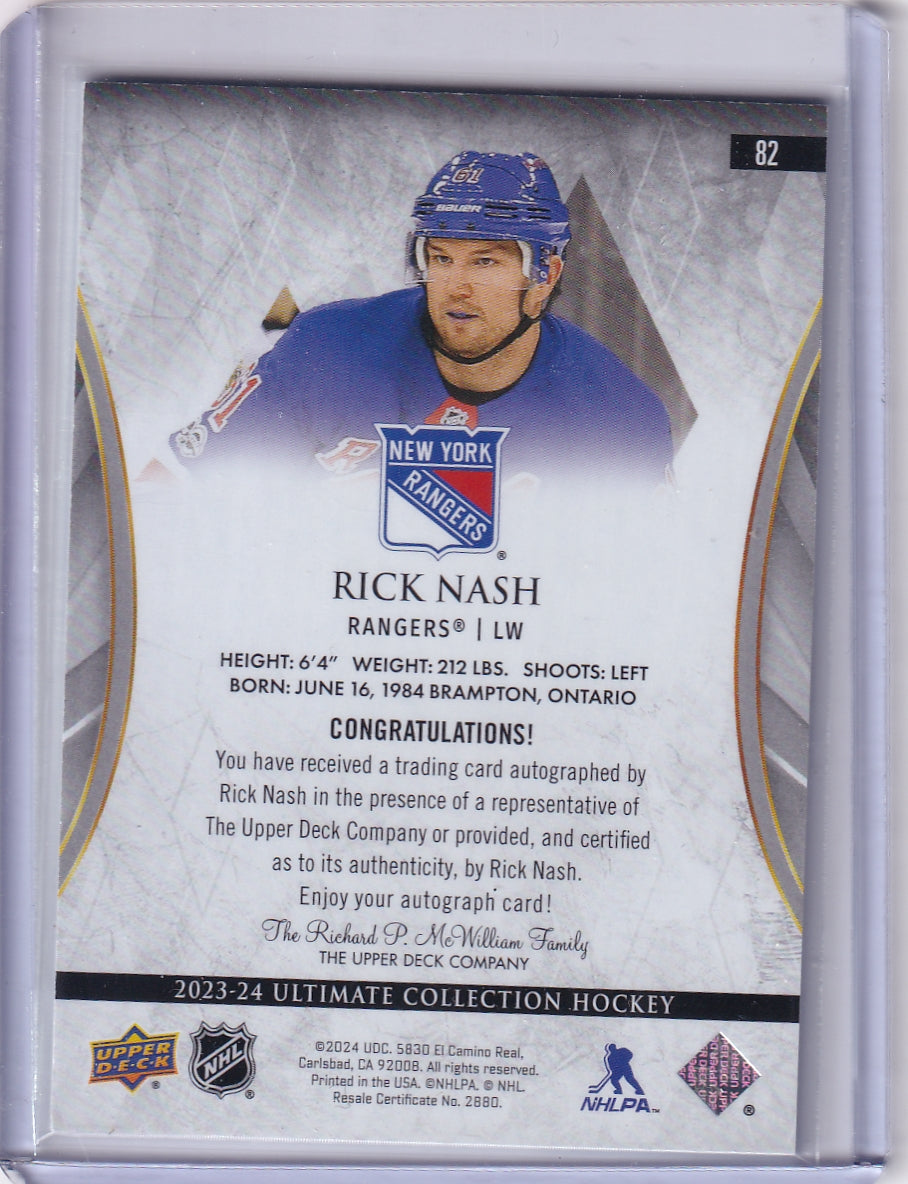 Rick Nash Ultimate Base Auto Card #82 2023-24 Upper Deck Ultimate Collection New York Rangers