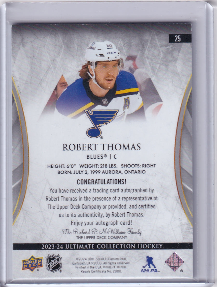Robert Thomas Ultimate Base Auto Card #25 2023-24 Upper Deck Ultimate Collection St. Louis Blues