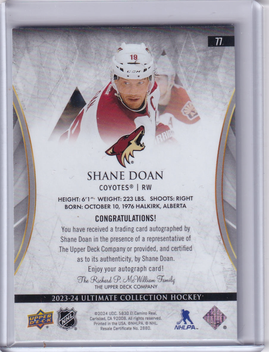 Shane Doan Ultimate Base Auto Card #77 2023-24 Upper Deck Ultimate Collection Arizona Coyotes