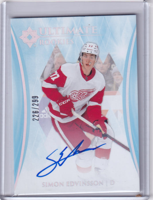 Simon Edvinsson Ultimate Rookies Auto Card/299 #154 2023-24 Upper Deck Ultimate Collection Rookie Card RC Detroit Red Wings