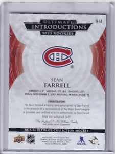 Sean Farrell Ultimate Introductions Rookie Gold Auto /50 Card UI-58 2023-24 Upper Deck Ultimate Collection Rookie Card RC Montreal Canadiens