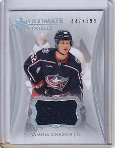 Samuel Knazko Ultimate Rookie Jersey /599 Card #138 2023-24 Upper Deck Ultimate Collection Rookie Card RC Columbus Blue Jackets