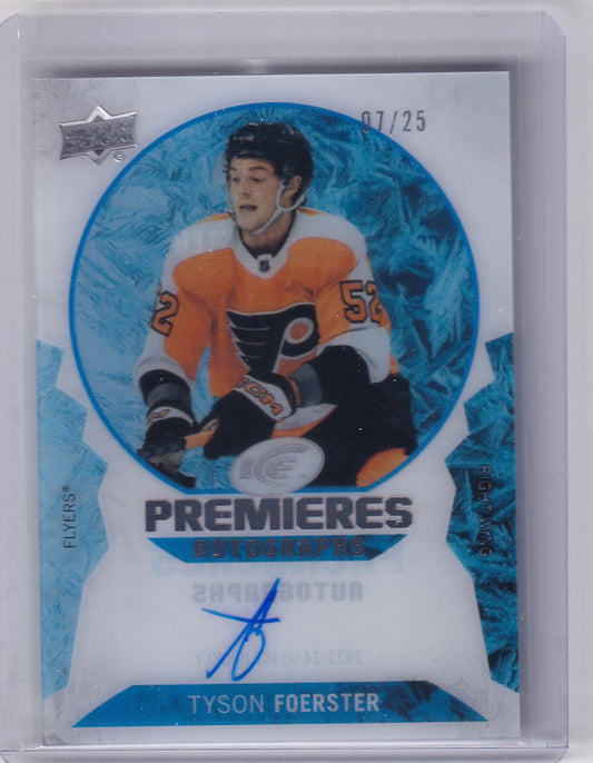 Tyson Foerster Ice Premieres Rookie Auto /25 IPA-TF 2023-24 Upper Deck Ice Rookie Card RC Philadelphia Flyers