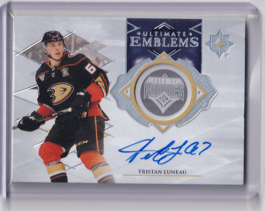 Tristan Luneau Ultimate Rookie Emblems Auto Card UE-TL 2023-24 Upper Deck Ultimate Collection Rookie Card RC Anaheim Ducks