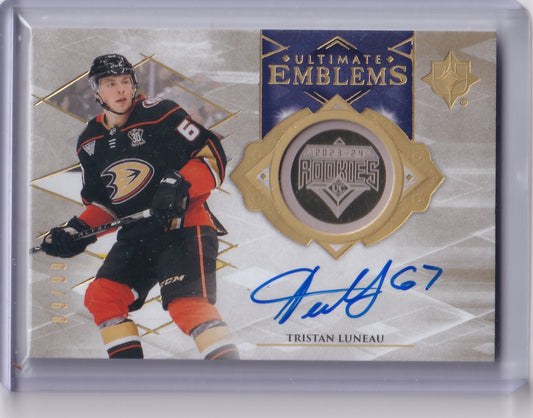 Tristan Luneau Ultimate Emblems Gold Rookie Auto /99 Card UE-TL 2023-24 Upper Deck Ultimate Collection Rookie Card RC Anaheim Ducks