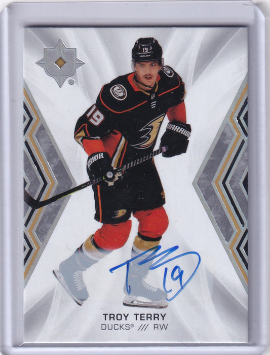 Troy Terry Ultimate Base Auto Card #38 2021-22 Upper Deck Ultimate Collection Anaheim Ducks (2023-24 Update)