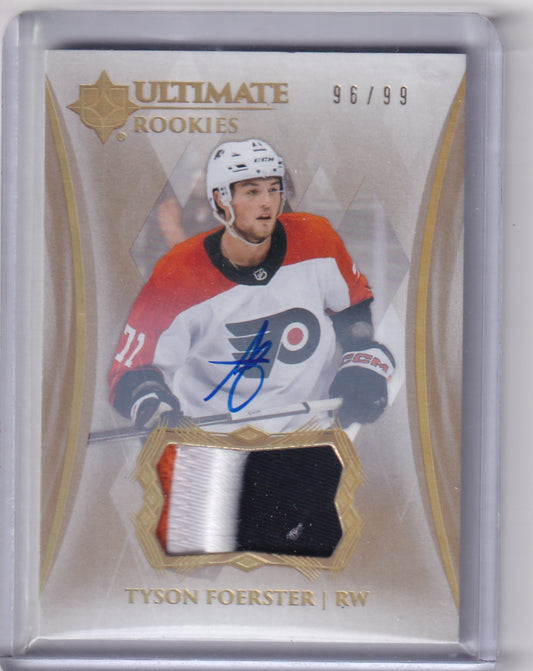 Tyson Foerster Ultimate Rookie Patch Auto RPA /99 Card #105 2023-24 Upper Deck Ultimate Collection Rookie Card RC Philadelphia Flyers