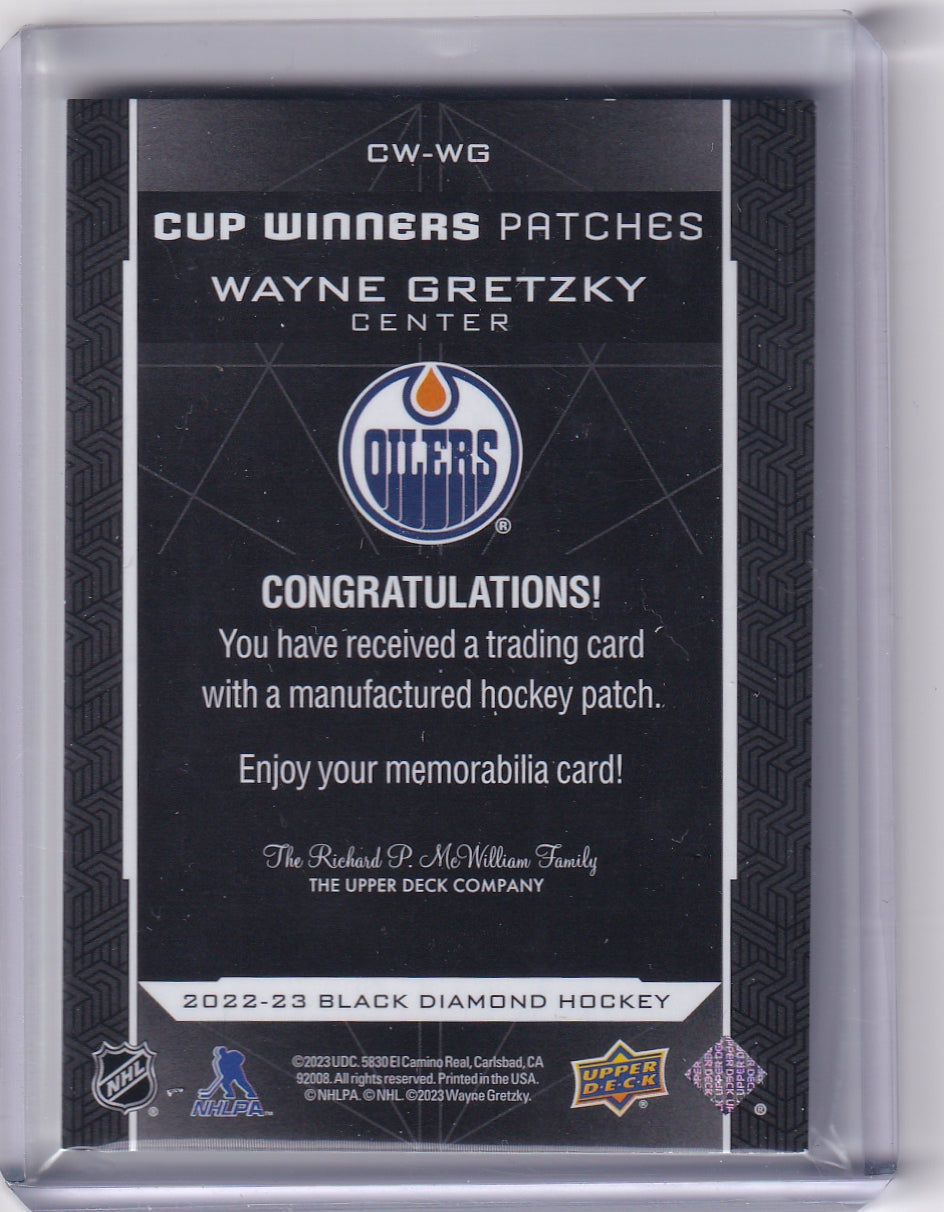 Wayne Gretzky Cup Winners Patches "1984-1985" CW-WG 2022-23 Upper Deck Black Diamond Edmonton Oilers