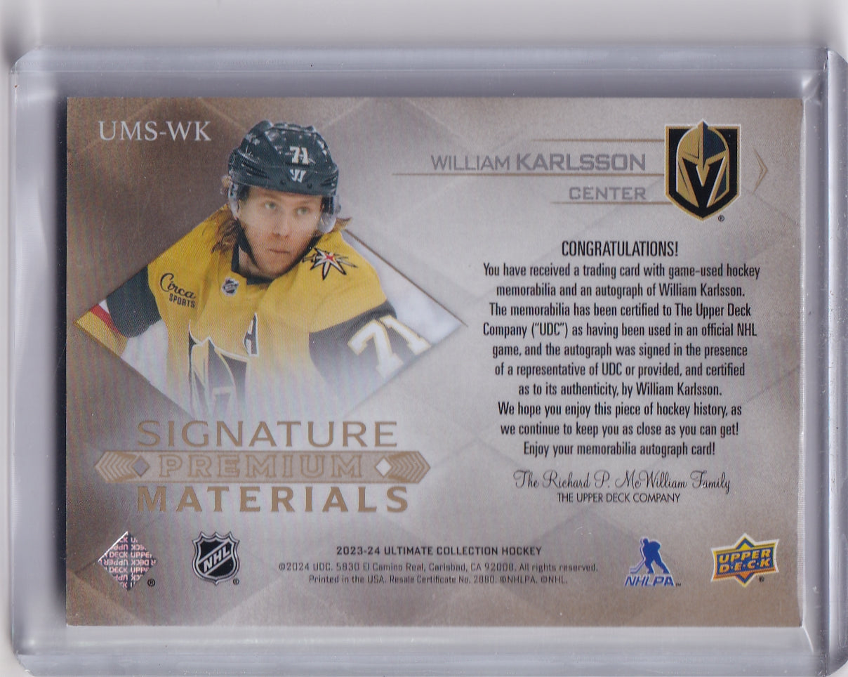William Karlsson Signature Premium Materials Patch Auto /35 Card UMS-WK 2023-24 Upper Deck Ultimate Collection Vegas Golden Knights