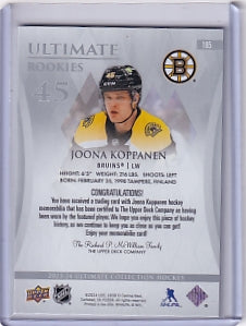 Joona Koppanen Ultimate Rookie Jersey 266/599 Card #185 2023-24 Upper Deck Ultimate Collection Rookie Card RC Boston Bruins