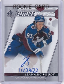 Jean-Luc Foudy Future Watch Auto Inscribed 043/999 Card #196 2022-23 Upper Deck SP Authentic Rookie Card RC Colorado Avalanche