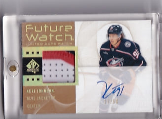 Kent Johnson Retro Future Watch Patch Auto 17/50 Card RFWA-KJ 2022-23 Upper Deck SP Authentic Rookie Card RC Columbus Blue Jackets