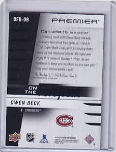 Owen Beck On The Forefront Rookie Jersey 135/299 Card OFR-OB 2023-24 Upper Deck Premier Rookie Card RC Montreal Canadiens