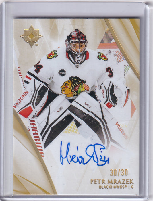 Petr Mrazek Gold Auto /30 Card #50 2023-24 Upper Deck Ultimate Collection Chicago Blackhawks