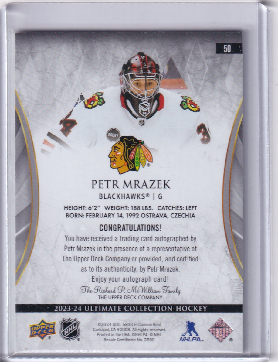 Petr Mrazek Gold Auto /30 Card #50 2023-24 Upper Deck Ultimate Collection Chicago Blackhawks