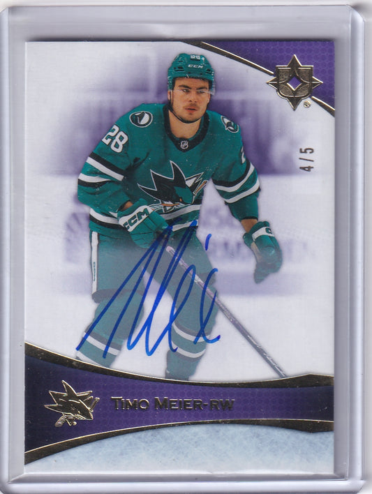 Timo Meier Ultimate Purple Auto /5 Card #3 2022-23 Upper Deck Ultimate Collection San Jose Sharks (2023-24 Update)